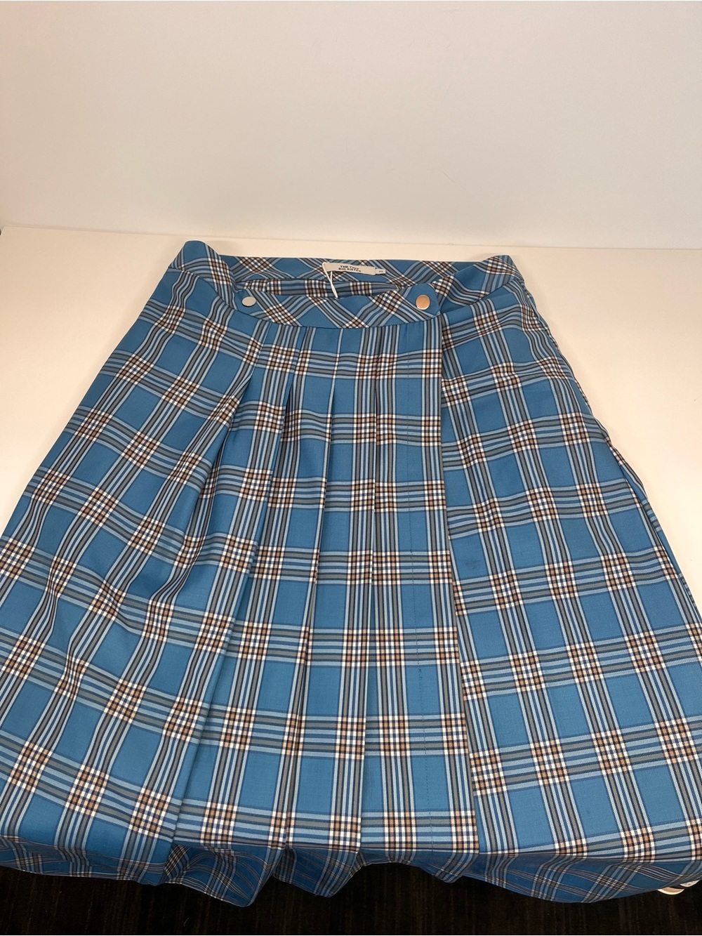 Blue Plaid Pleated Skater Skirt